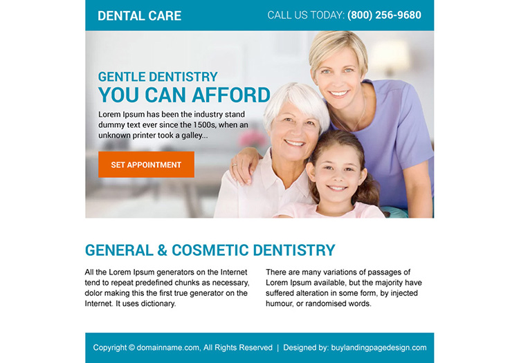 general and cosmetic dentistry ppv landing page design