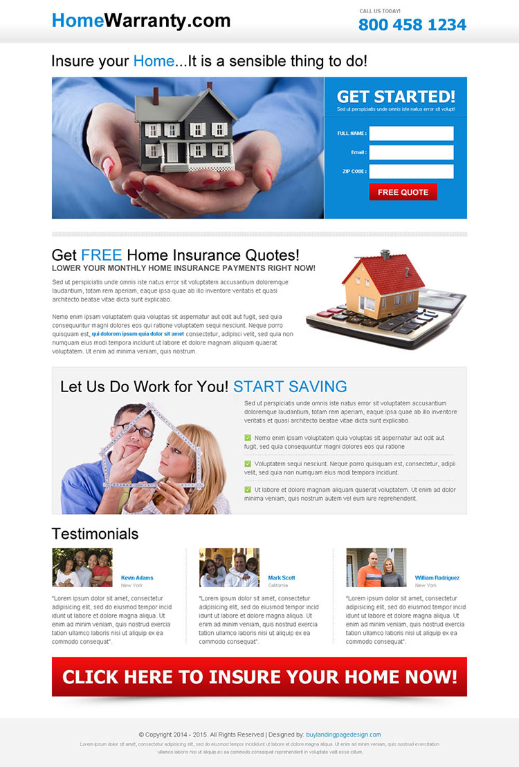 free home insurance responsive landing page design