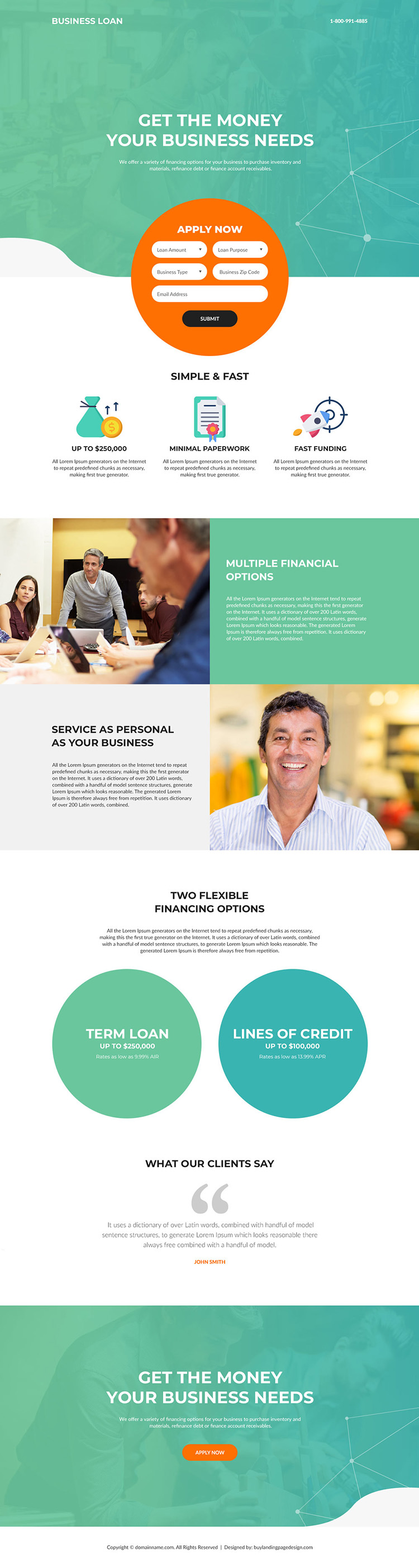 small business financing modern landing page design