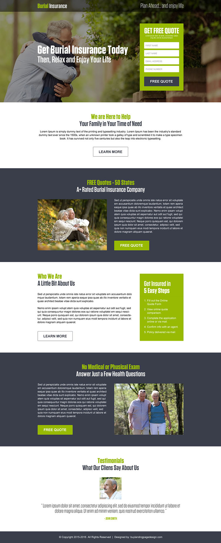 burial insurance free quote lead generation landing page design