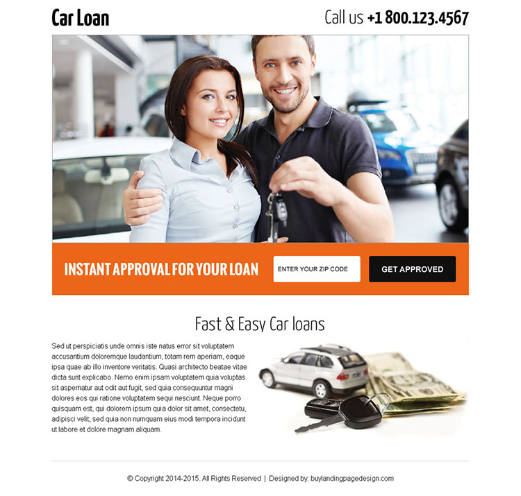 get car loan by zip code search landing page design