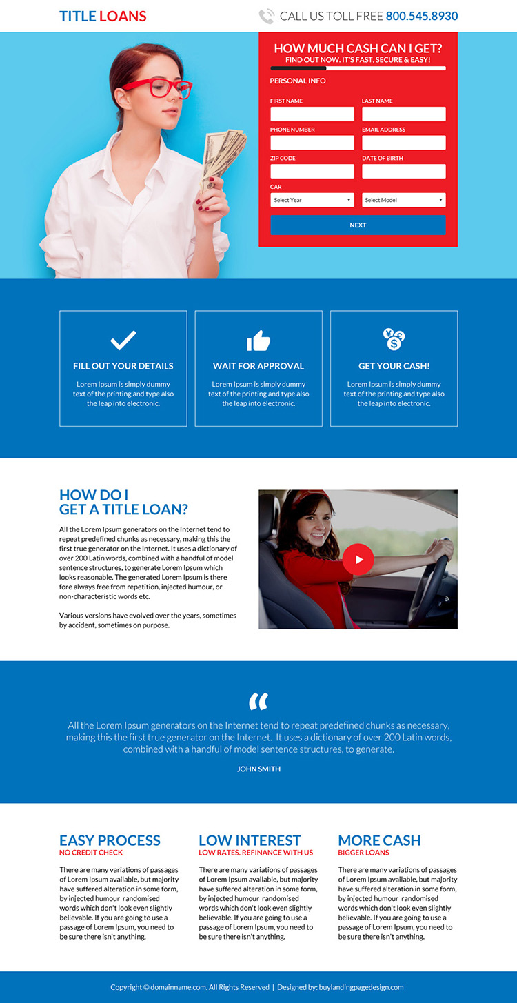 car title loans online responsive landing page design