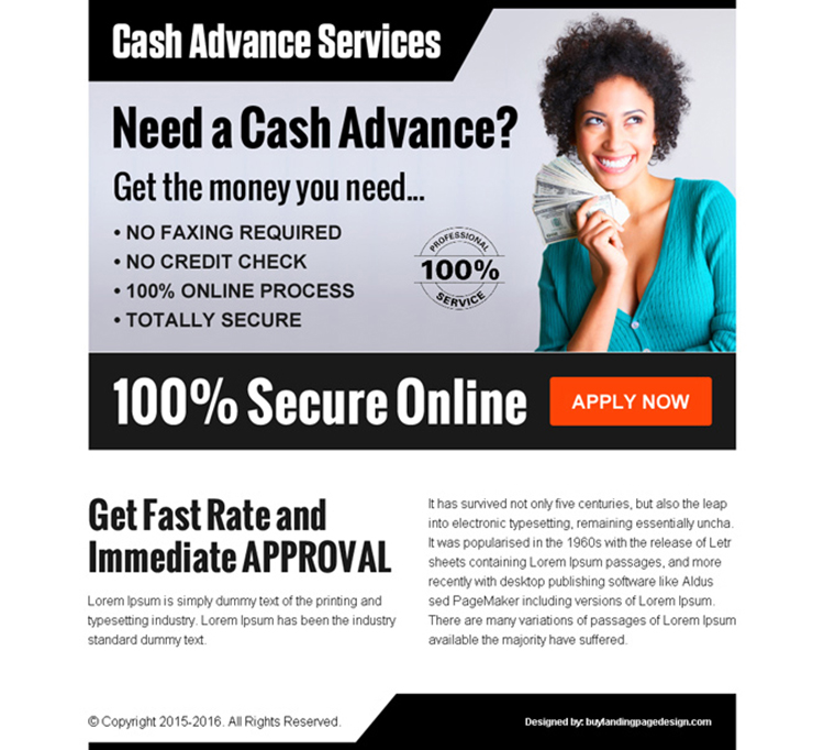 get cash in advance service call to action ppv landing page design template