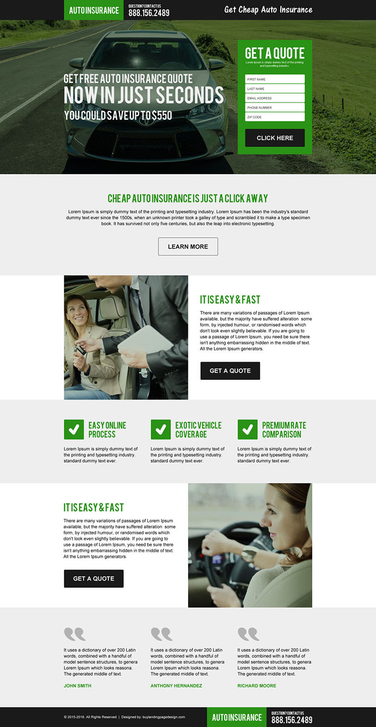 get cheap auto insurance free quote landing page