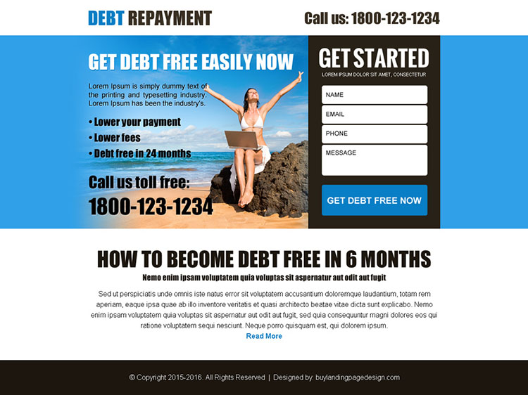get debt free now converting lead gen ppv landing page design