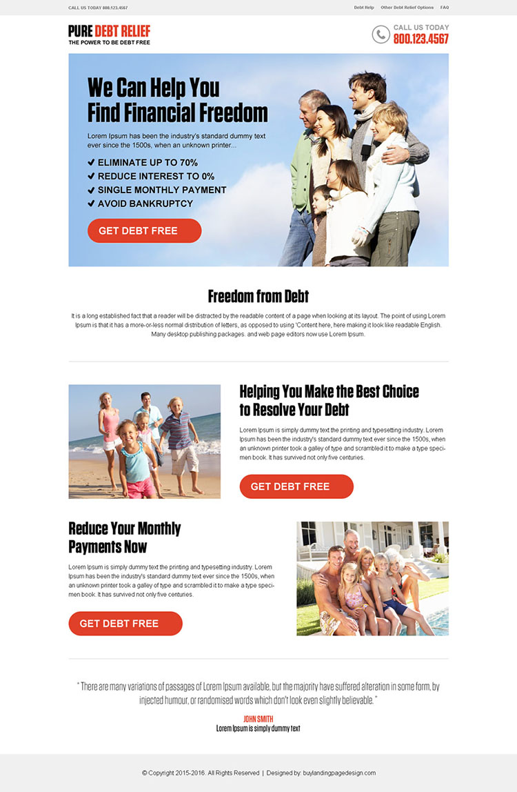 debt free pay per click responsive landing page design