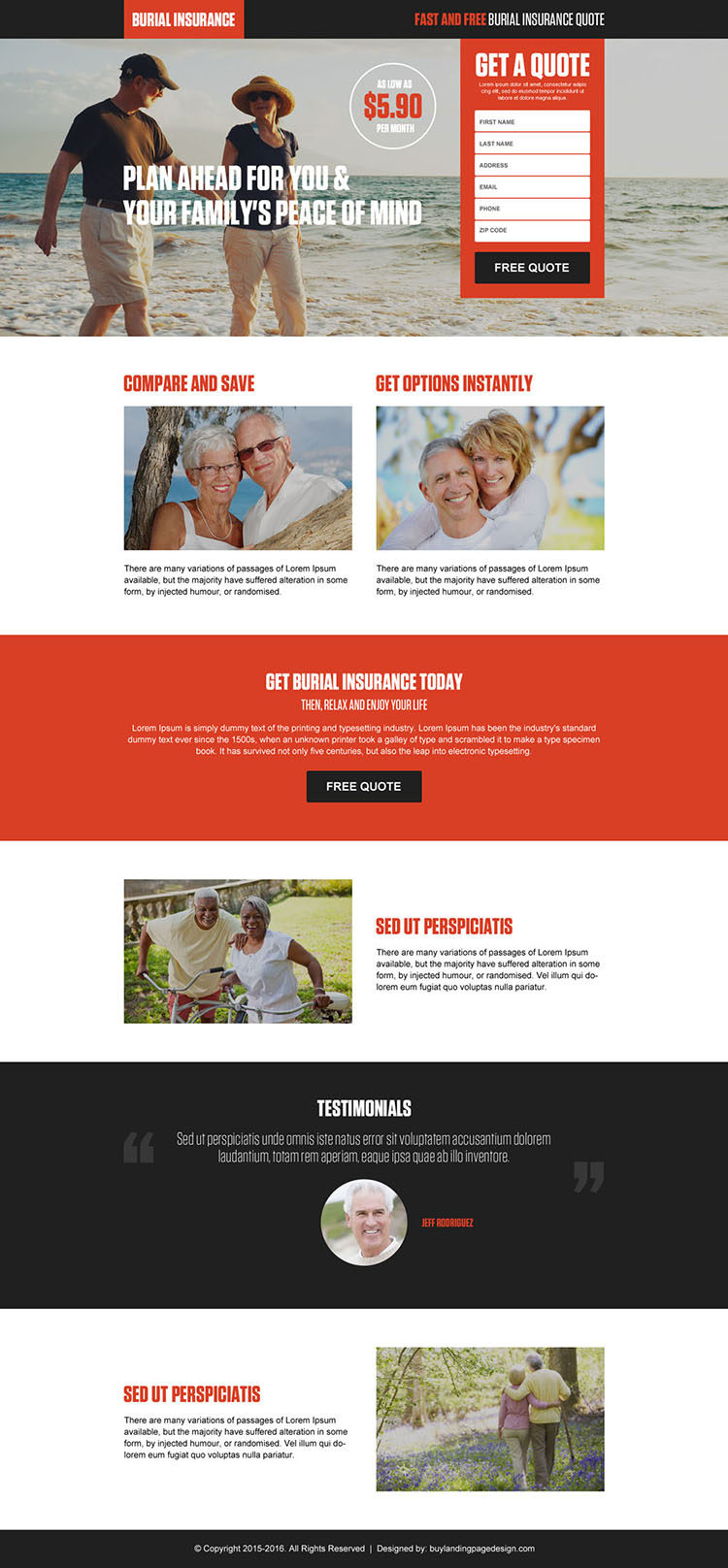 burial insurance get a free quote lead capture landing page