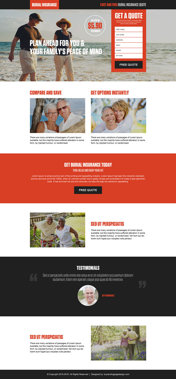 free burial insurance quotes responsive landing page design