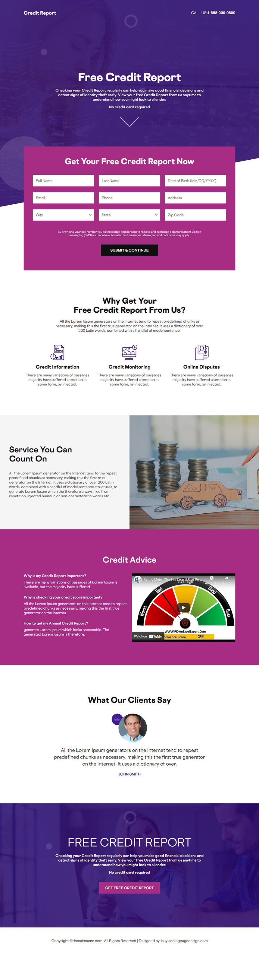 get free credit report lead capture landing page