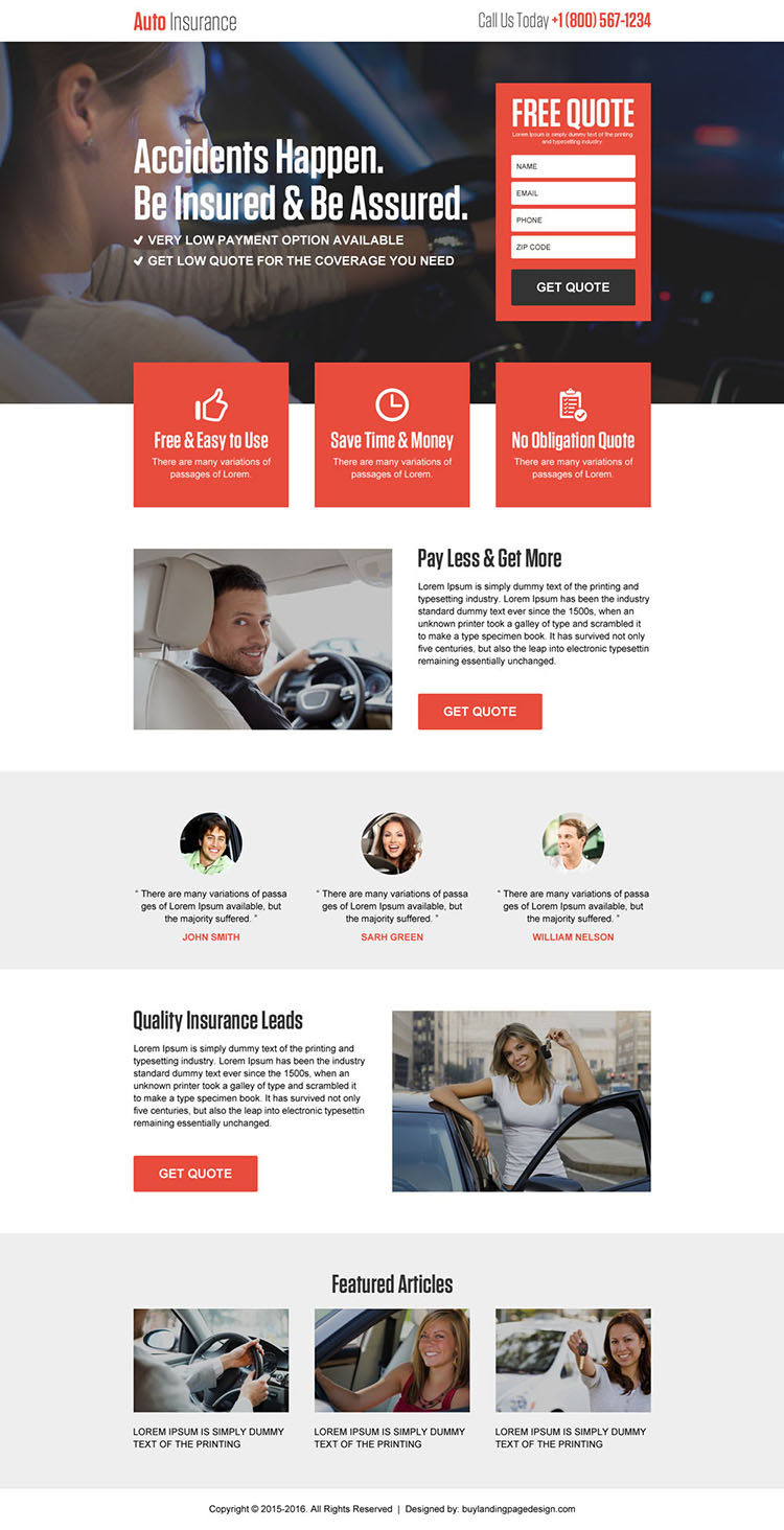 auto insurance free quote lead gen responsive landing page design