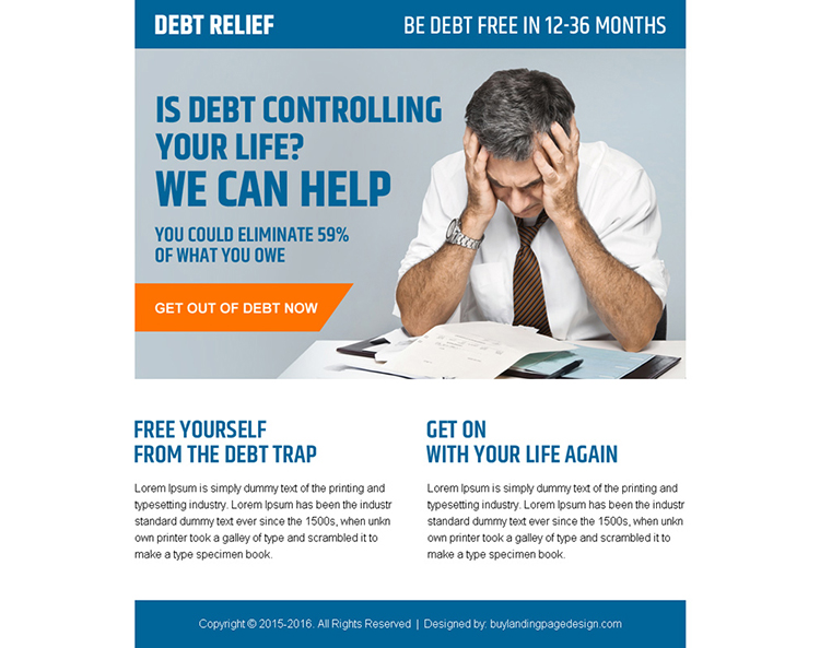 get help in debt controlling call to action ppv landing page design