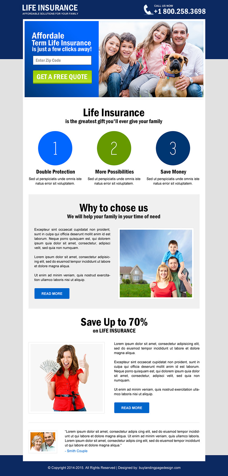 life insurance free quote landing page design