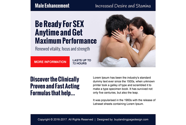 eye catching male enhancement ppv landing page design