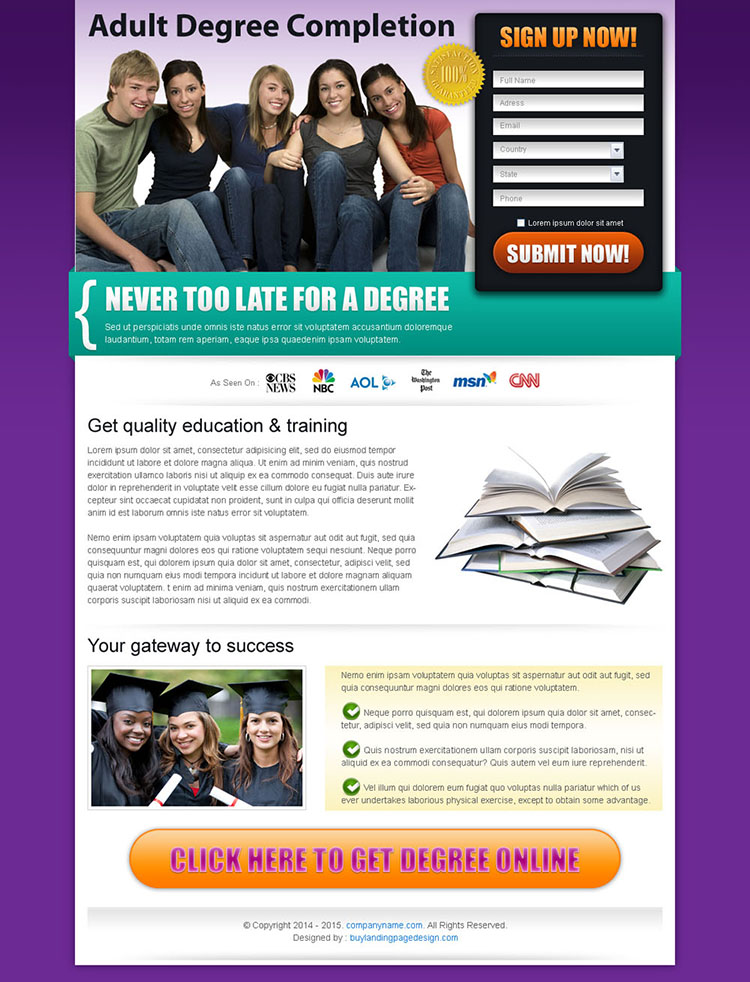 degree completion education effective and converting landing page