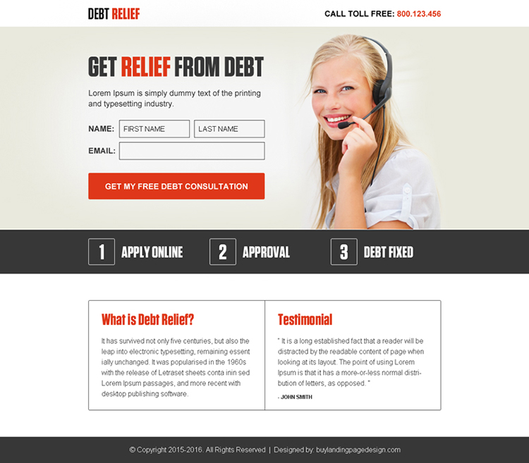 get relief from debt lead gen ppv landing page design