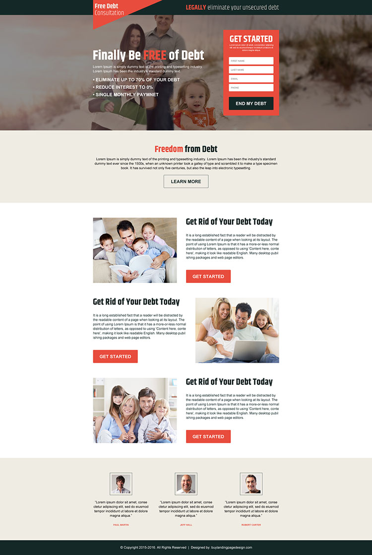 responsive debt free lead gen landing page design