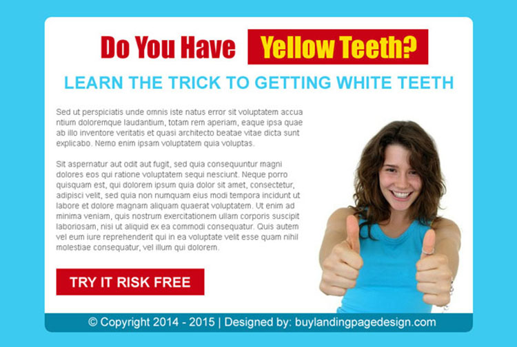 trick to getting white teeth risk free trial call to action ppv lander design