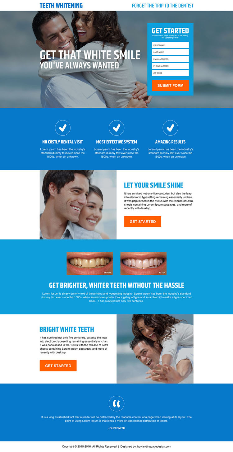 teeth whitening lead generating landing page design