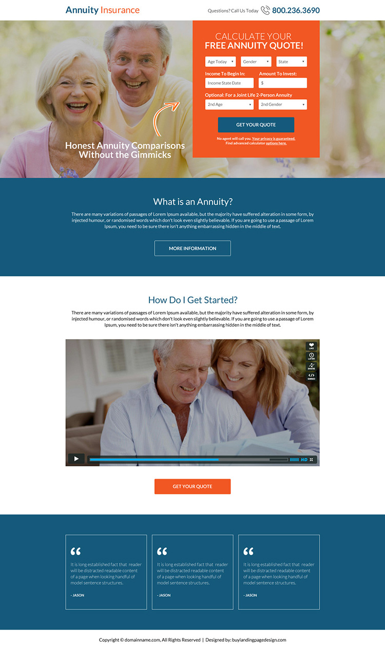 annuity insurance quote responsive landing page design