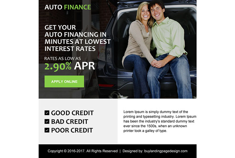 simple auto finance ppv landing page design