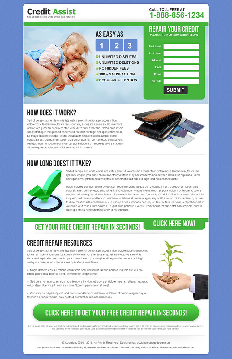 credit assist repair your credit lead gen landing page template