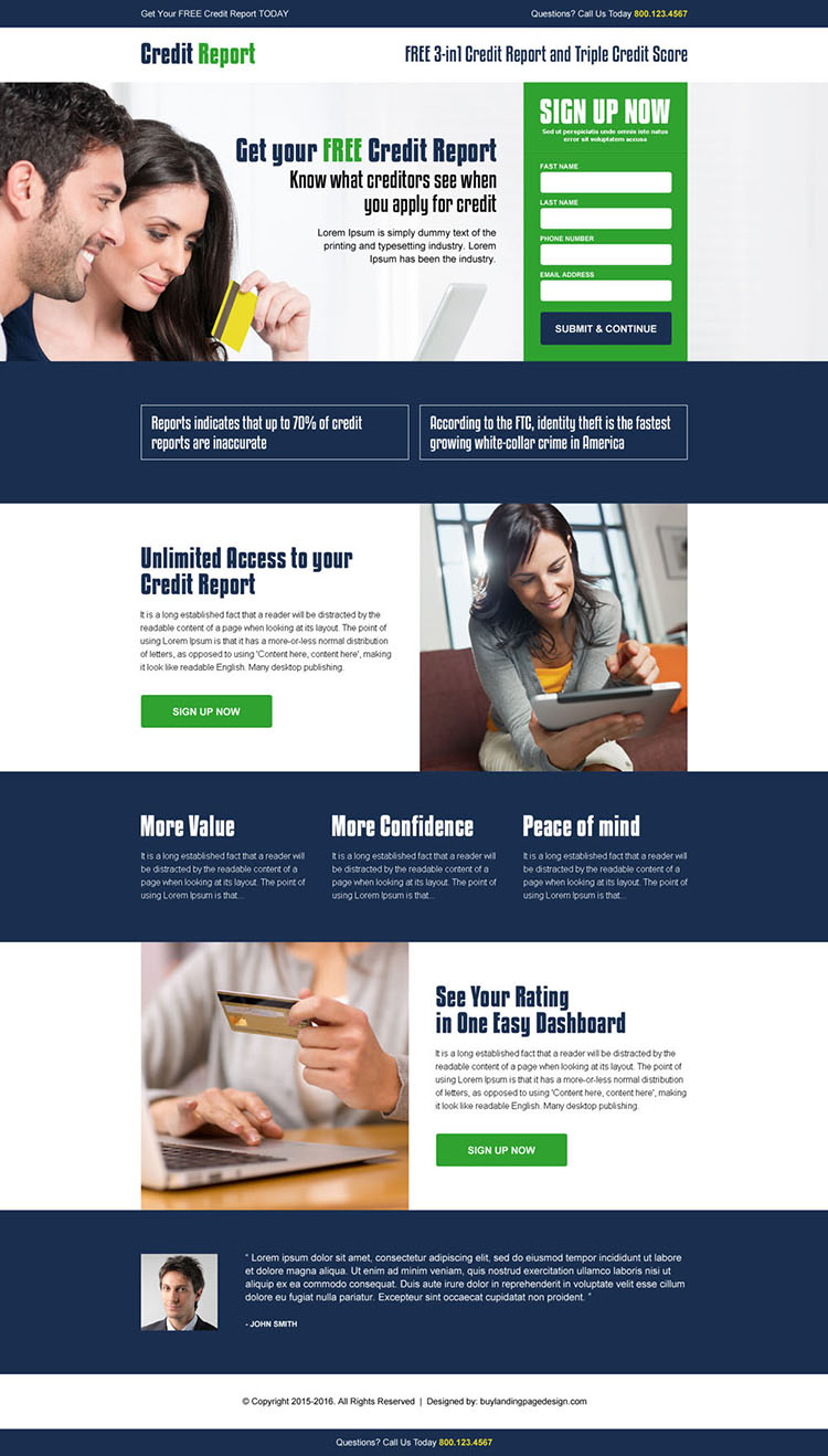get your free credit report lead generation landing page design