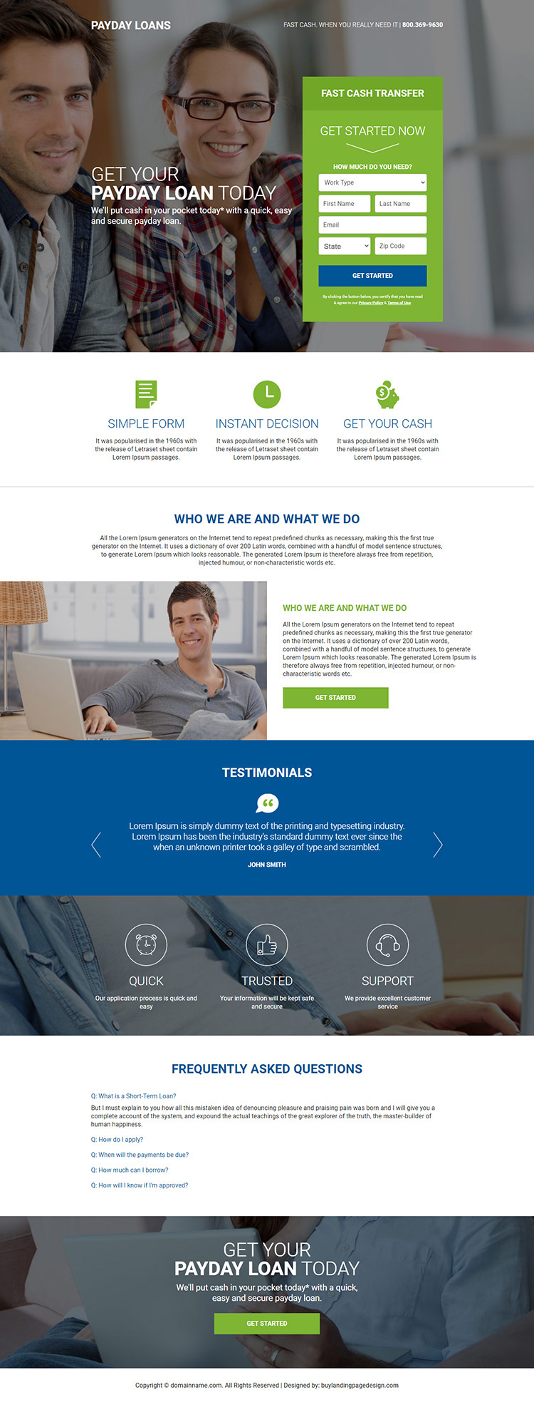 quick payday cash loan responsive landing page design