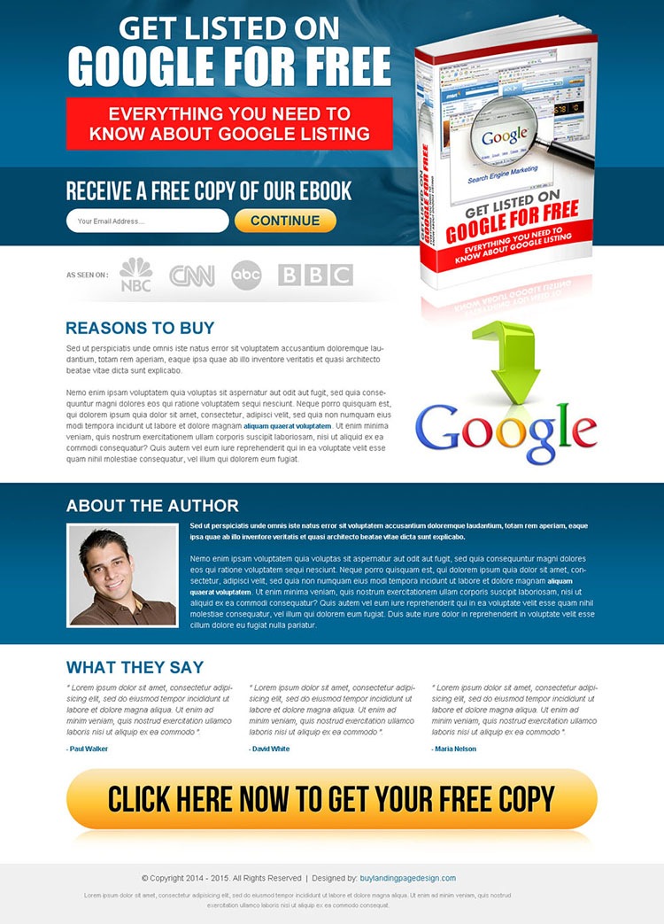 get listed on google for free ebook lead capturing landing page template