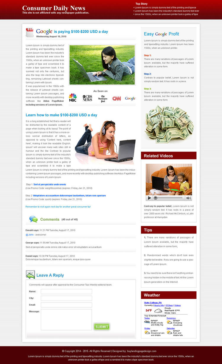 easy google profit daily news minimal effective and converting landing page