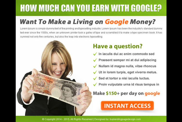 make a living with google money call to action ppv landing page design