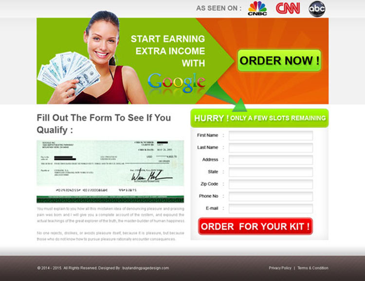 earning extra income with google lander design