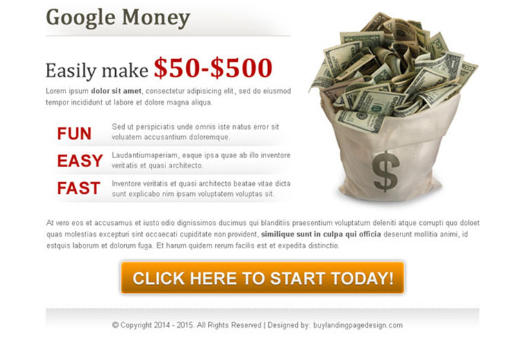 google money clean call to action ppv landing page design template