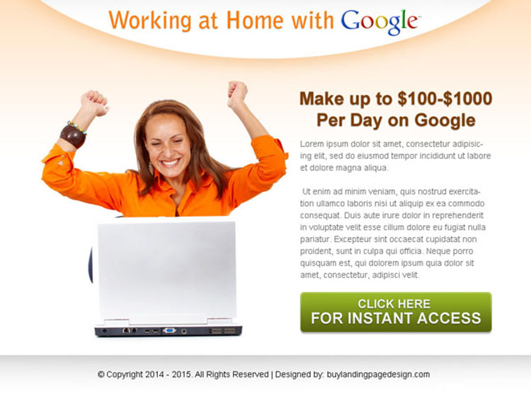 work from home with google ppv landing page design template