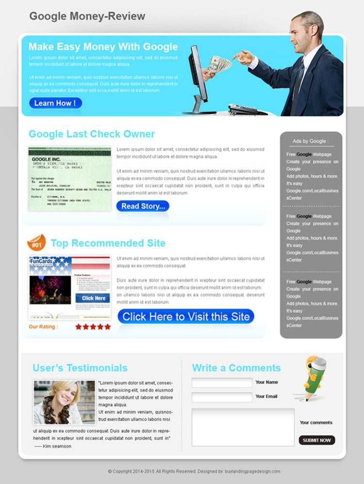 best google money review type html landing page design template