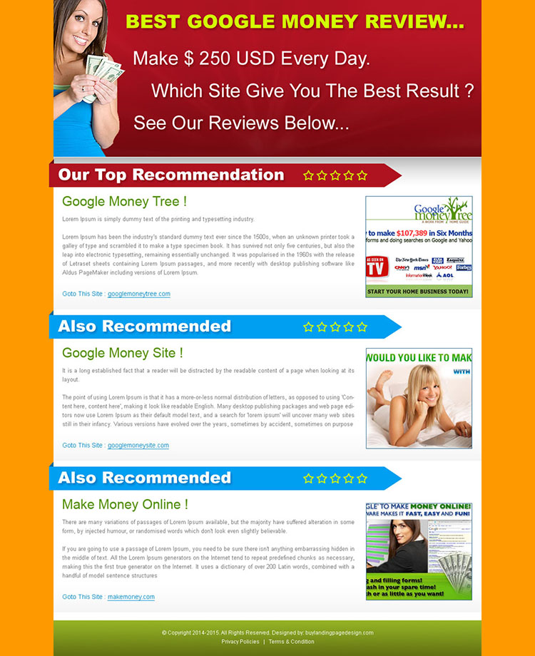best google money review top recommendation html landing page design