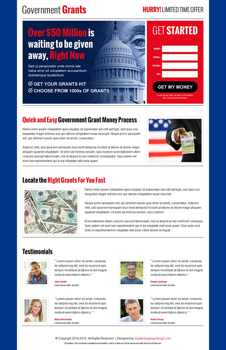 government grants small lead capture appealing landing page design to get your grant money