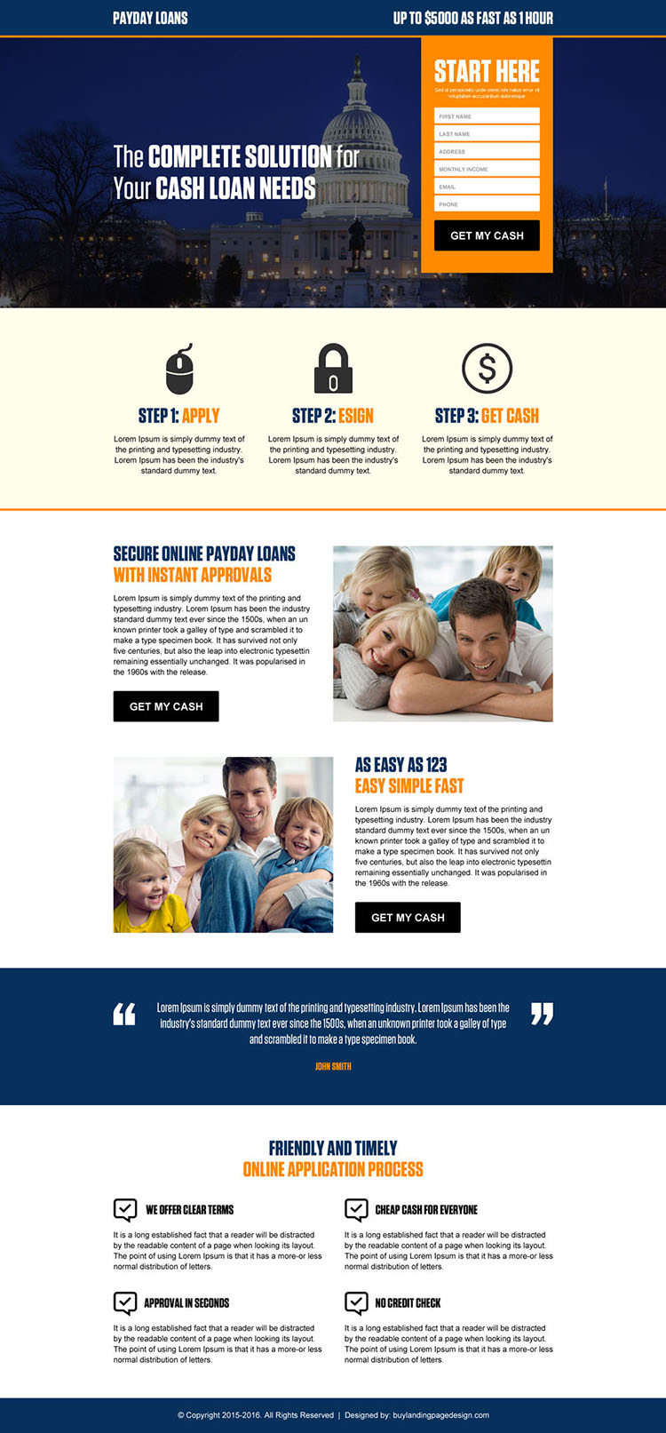 government payday loan lead gen landing page design
