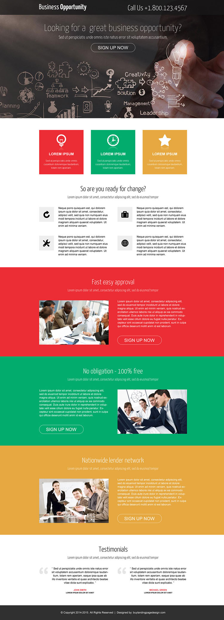 great business opportunity call to action landing page design