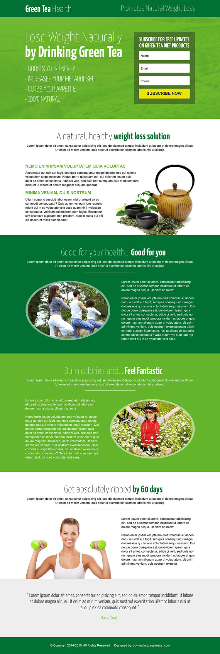 green tea natural weight loss responsive landing page design
