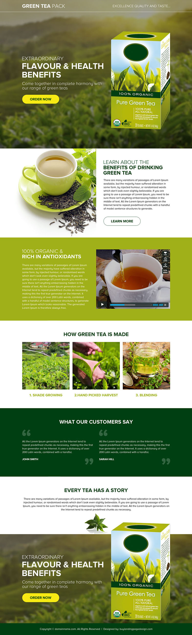 appealing green tea selling best landing page design