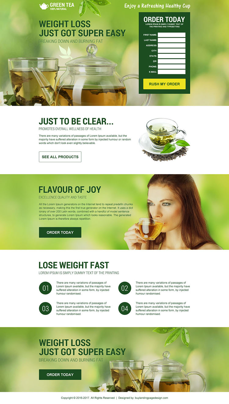 green tea weight loss diet attractive landing page