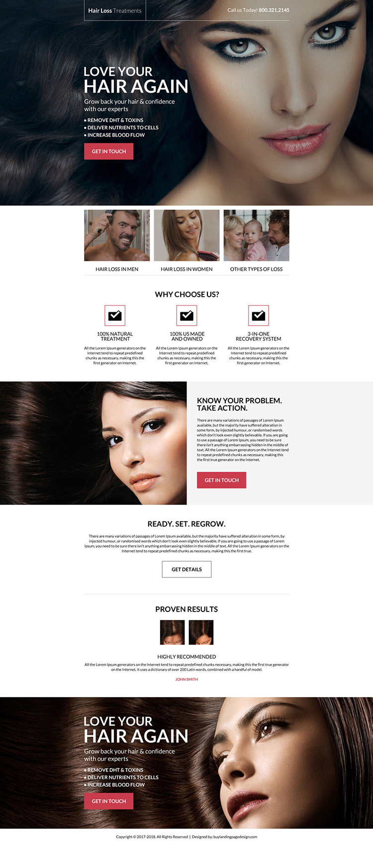hair loss treatment call to action landing page