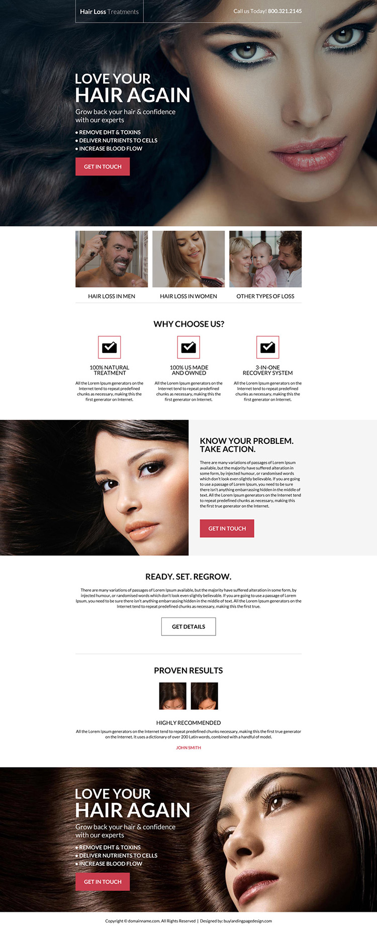 responsive hair loss lead capturing landing page design