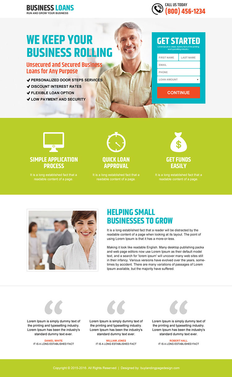 responsive grow your business with loan landing page design
