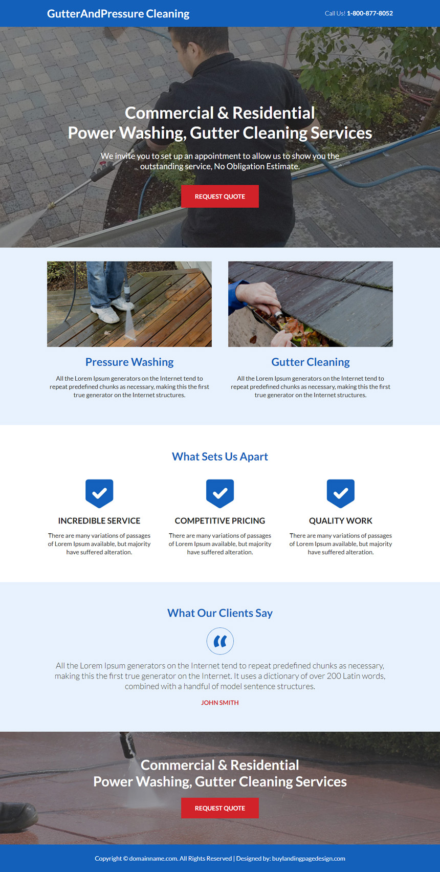 gutter and pressure cleaning responsive landing page