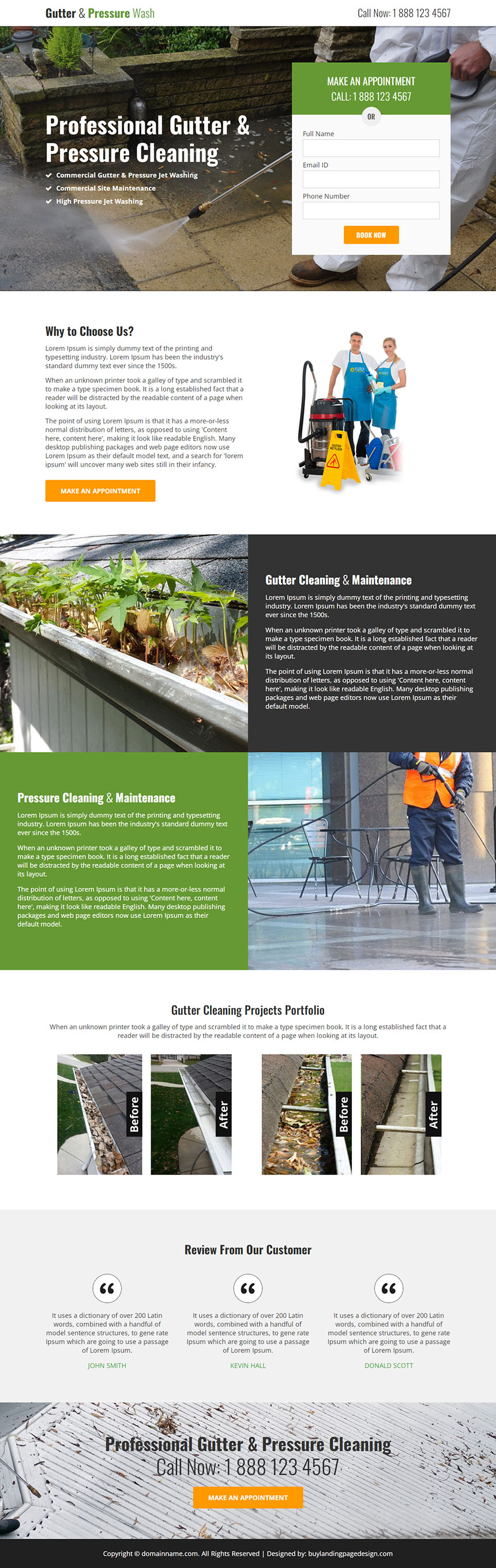 professional gutter and pressure cleaning responsive landing page