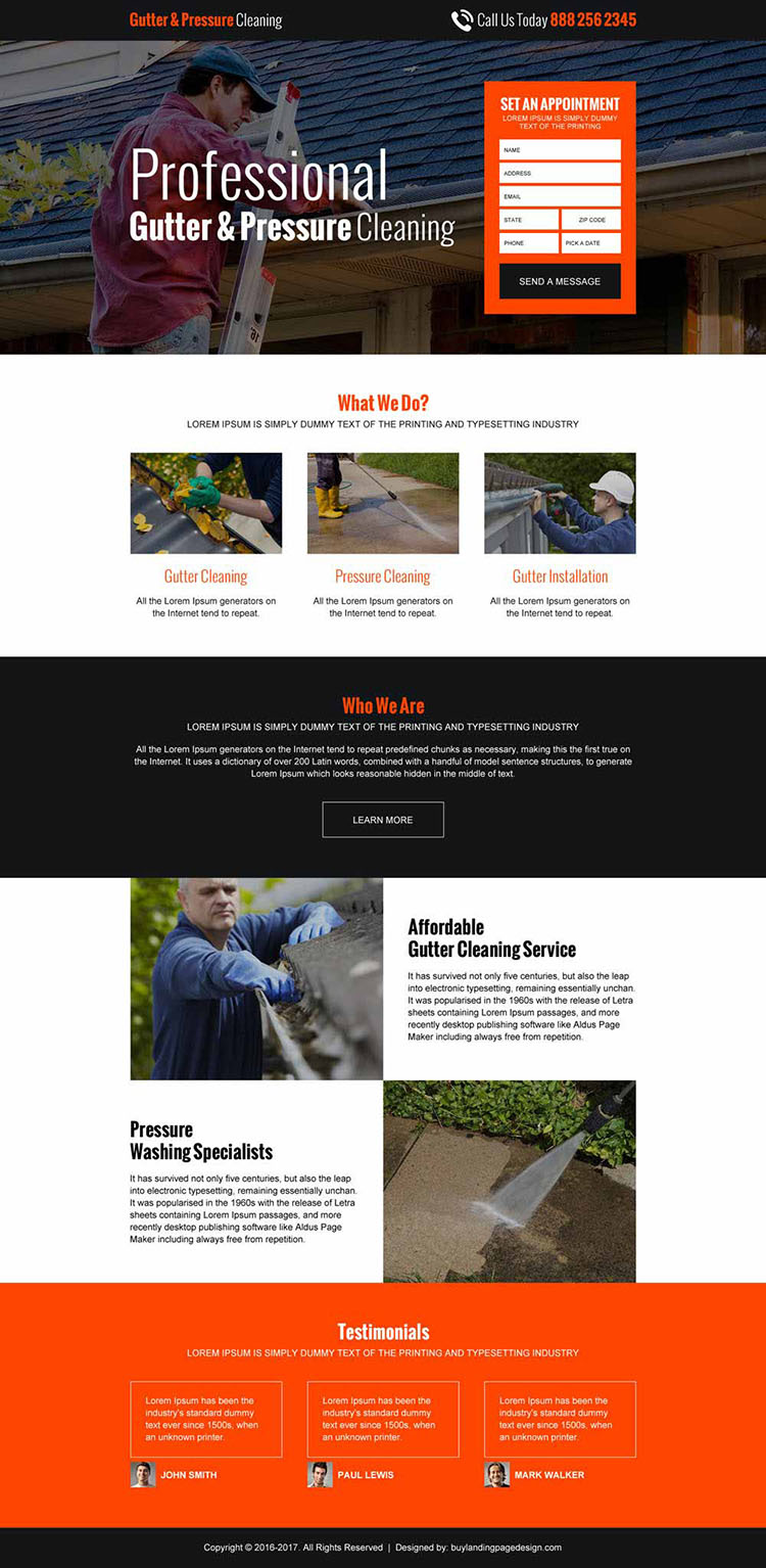 gutter pressure cleaning lead gen responsive landing page design