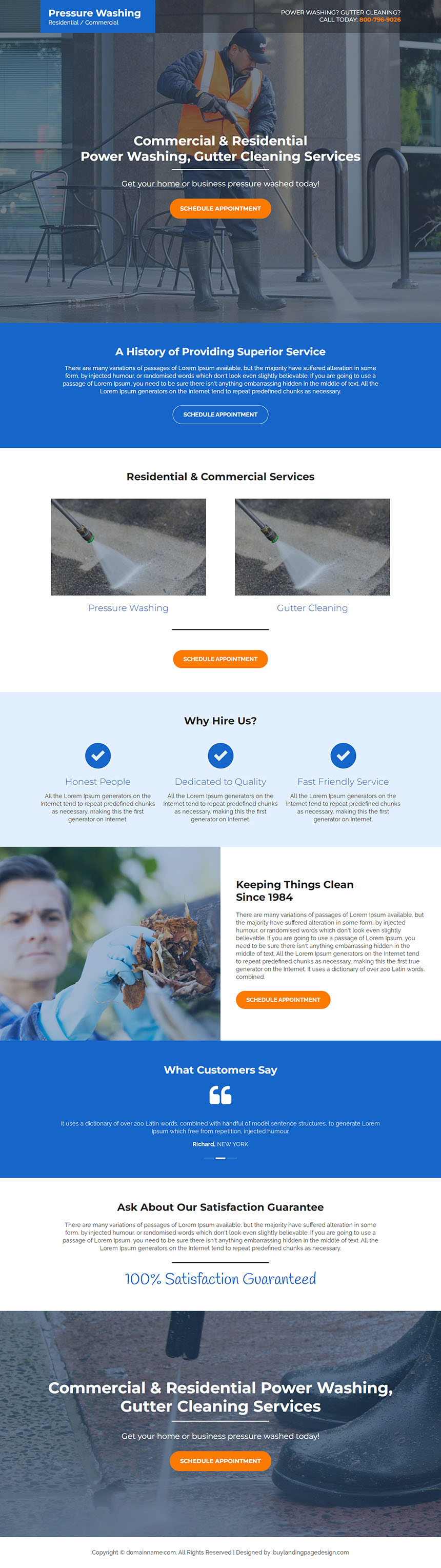 gutter and pressure cleaning service responsive landing page