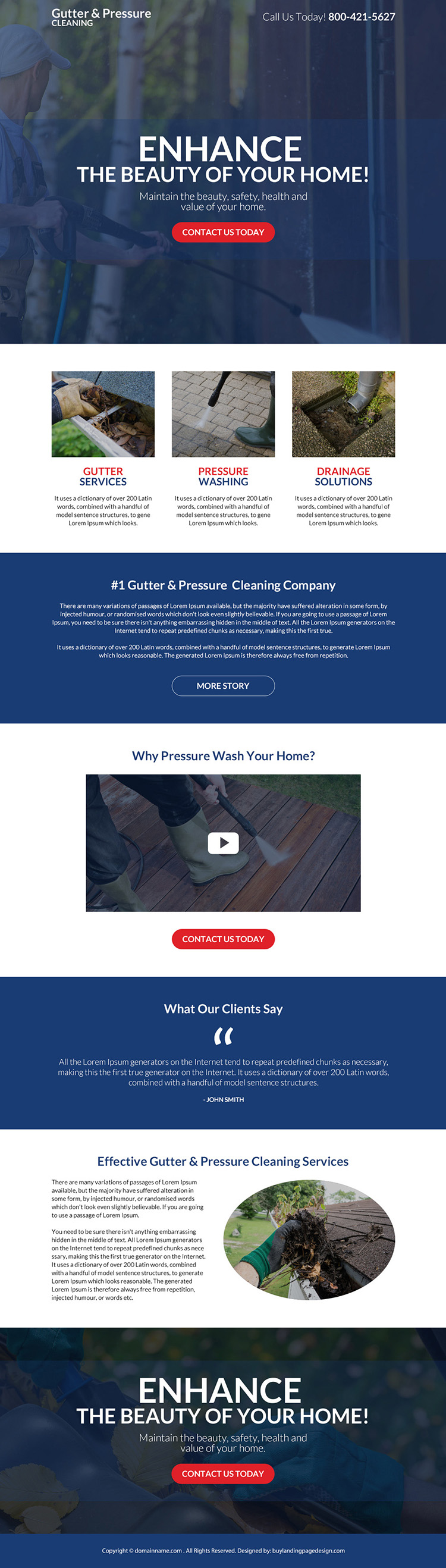 gutter and pressure cleaning company responsive landing page