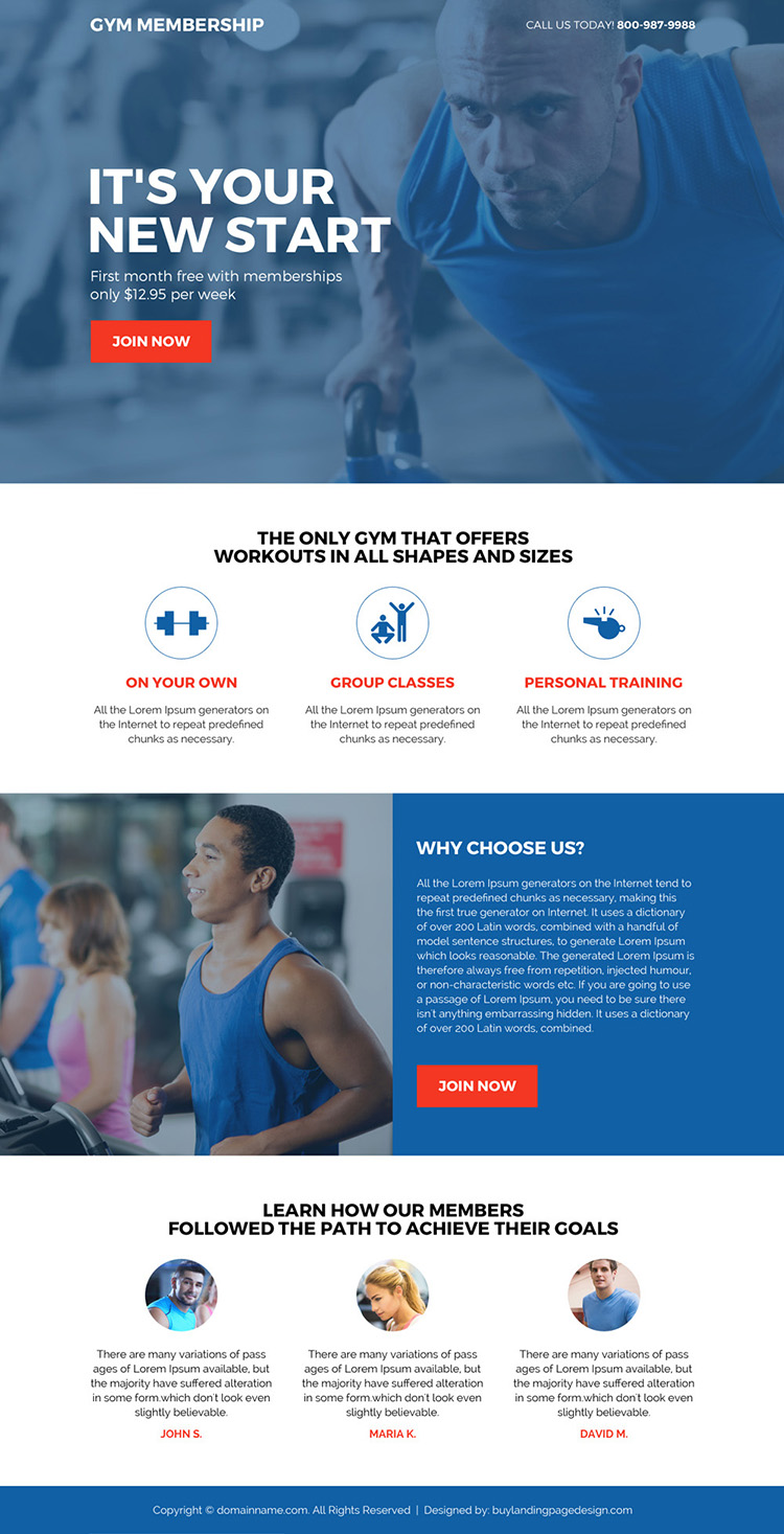 responsive gym membership sign up capturing landing page